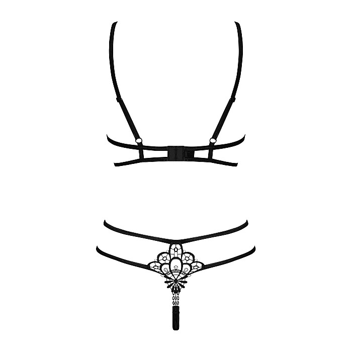 Еротичний комплект зі стреп Obsessive Badossa 2-pcs set S/M, чорний, з доступом, бюстгальтер, стрінг