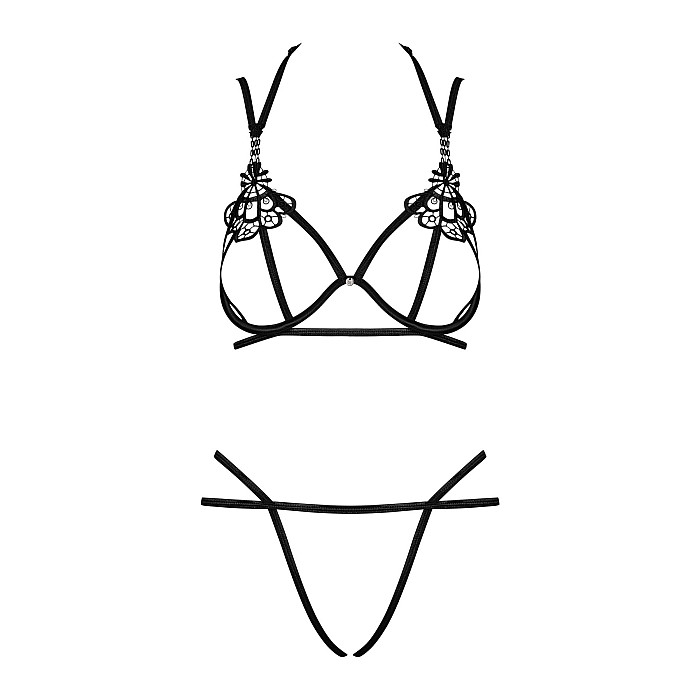 Еротичний комплект зі стреп Obsessive Badossa 2-pcs set S/M, чорний, з доступом, бюстгальтер, стрінг