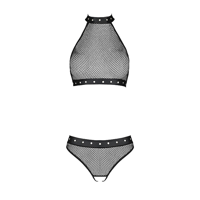 Белье с открытым доступом Passion MOONLIGHT SET S/M black, топ, стринги