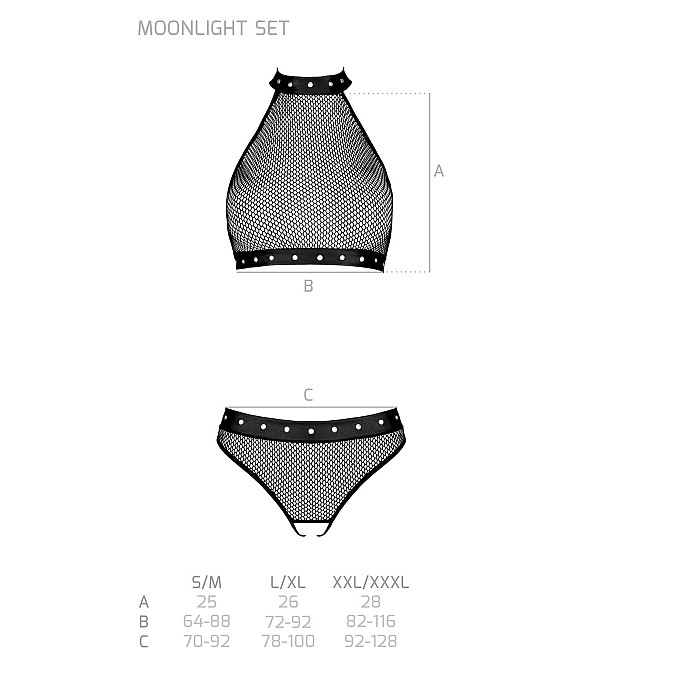 Белье с открытым доступом Passion MOONLIGHT SET S/M black, топ, стринги