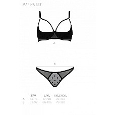 Эротический комплект Passion MARINA SET WITH OPEN BRA, S/M, black, открытые чашки
