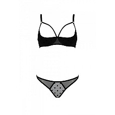 Эротический комплект Passion MARINA SET WITH OPEN BRA, S/M, black, открытые чашки