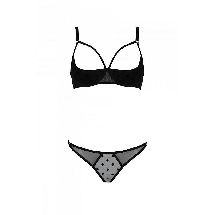 Эротический комплект Passion MARINA SET WITH OPEN BRA, S/M, black, открытые чашки