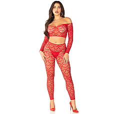 Комплект топ и леггинсы Leg Avenue Off The Shoulder, One Size, Red, длинный рукав