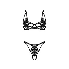 Комплект Obsessive Luise Sublim Black 2-pcs crotchless set L/XL