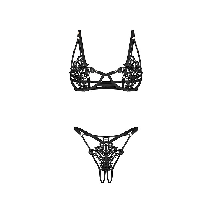 Комплект Obsessive Luise Sublim Black 2-pcs crotchless set L/XL