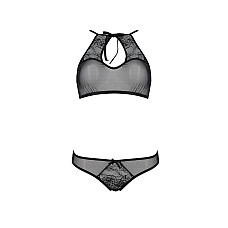 Комплект: бра, трусики с ажурным декором и открытым шагом Passion URSULA SET XXL/XXXL, black