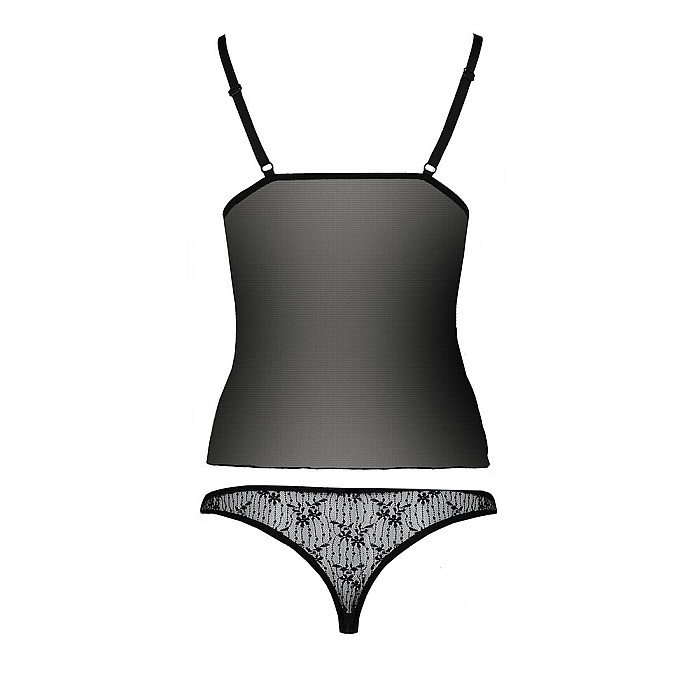 Комплект белья Passion MELISSA SET L/XL, black, лиф-сорочка со шнуровкой и трусики