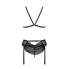 Комплект с открытым доступом Passion DELIENA SET S/M black, лиф, стринги, пояс для чулок