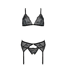 Комплект с открытым доступом Passion DELIENA SET S/M black, лиф, стринги, пояс для чулок