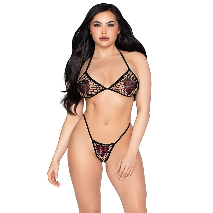 Комплект Leg Avenue Fishnet Bra Top and G-String Panty One Size Black