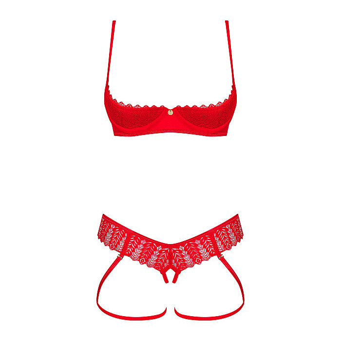 Комплект Obsessive Ingridia 2-pcs crotchless set XL/2XL, красный, с доступом, открытая грудь