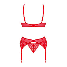 Комплект Obsessive Ingridia 3-pcs set XS/S, красный, бюстгальтер, стринги, пояс