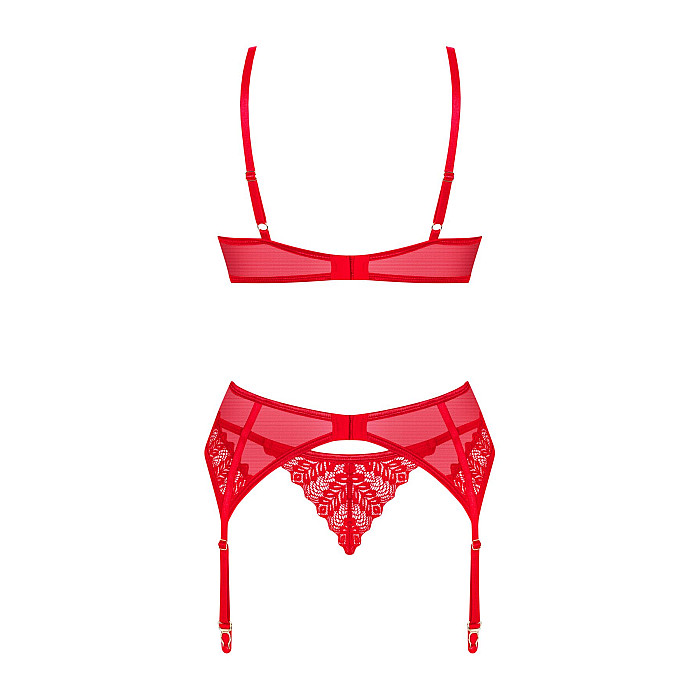 Комплект Obsessive Ingridia 3-pcs set XS/S, красный, бюстгальтер, стринги, пояс