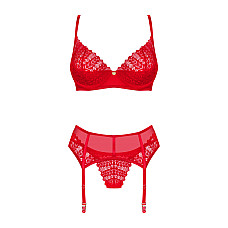 Комплект Obsessive Ingridia 3-pcs set XS/S, красный, бюстгальтер, стринги, пояс