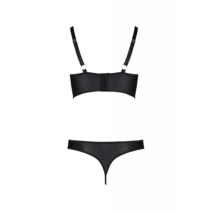 Комплект з екошкіри Passion MALWIA BIKINI 4XL/5XL black, з люверсами та ремінцями, бра, трусики