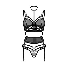 Комплект Obsessive Premisis Black 3-pcs crotchless set 2XL/3X