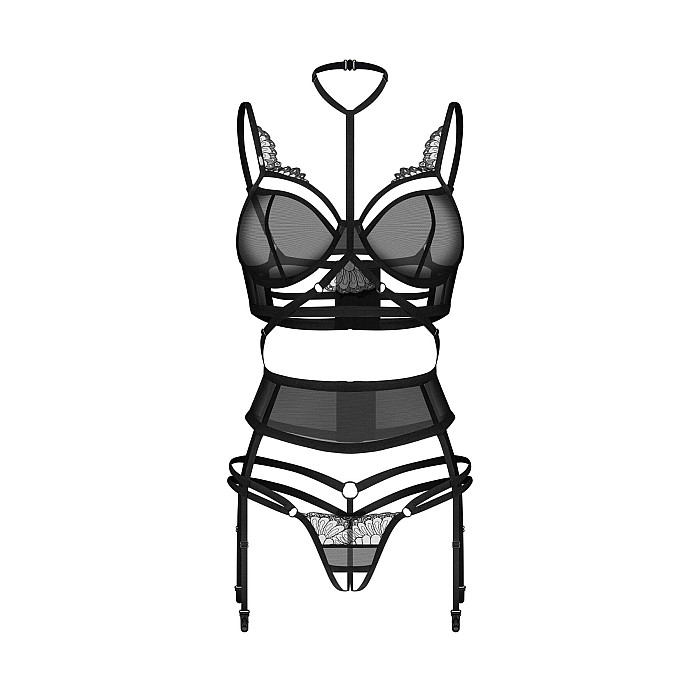 Комплект Obsessive Premisis Black 3-pcs crotchless set 2XL/3X