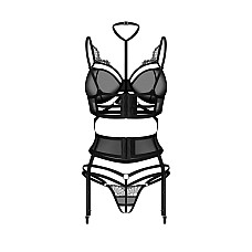 Комплект Obsessive Premisis Black 3-pcs crotchless set 2XL/3X