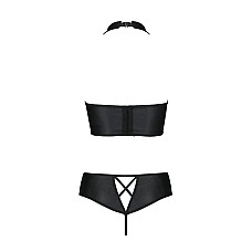 Комплект из эко-кожи Passion NANCY BIKINI L/XL, black, бра и трусики с имитацией шнуровки
