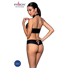 Комплект из эко-кожи Passion NANCY BIKINI L/XL, black, бра и трусики с имитацией шнуровки