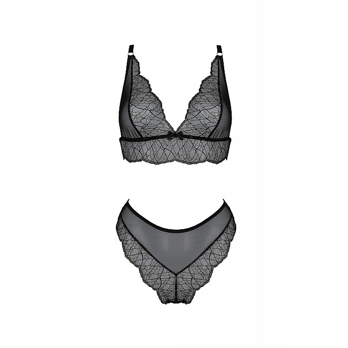 Комплект білизни Passion AMBERLY SET 4XL/5XL black, ліф, трусики бразиліана, люрексова нитка