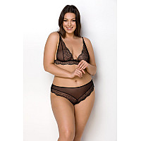 Комплект белья Passion AMBERLY SET 4XL/5XL black, лиф, трусики бразилиана, люрексовая нить