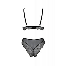 Комплект белья Passion AMBERLY SET 4XL/5XL black, лиф, трусики бразилиана, люрексовая нить