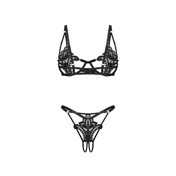 Комплект Obsessive Luise Sublim Black 2-pcs crotchless set 2XL/3XL