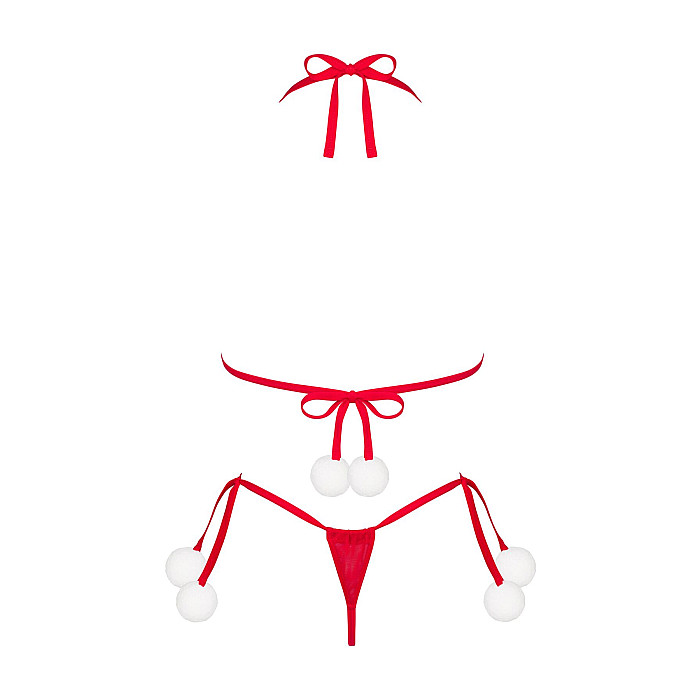Комплект білизни з помпонами Obsessive Bobble Girl, червоний
