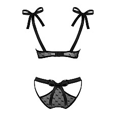 Полупрозрачный эротический комплект Obsessive Obsessivia 2pcs set black L/XL, бюстгальтер и трусики
