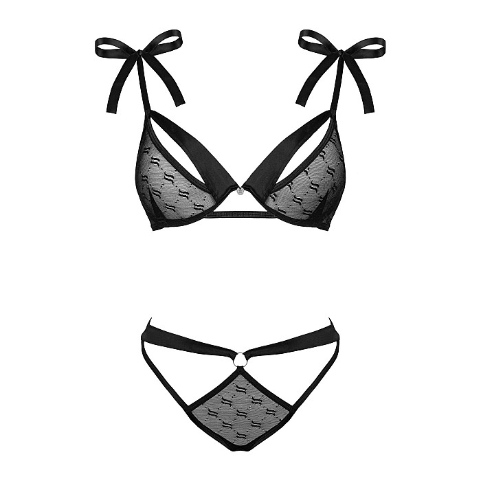 Полупрозрачный эротический комплект Obsessive Obsessivia 2pcs set black L/XL, бюстгальтер и трусики