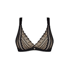Кружевной бюстгальтер с треугольной чашкой Obsessive Estiqua bra M/L, черный, широкие лямки