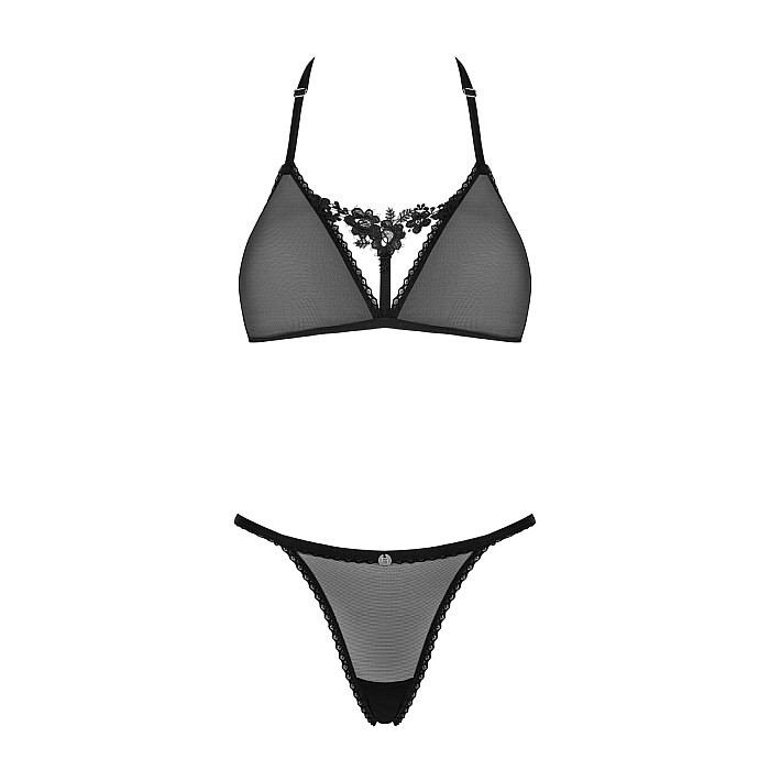 Напівпрозорий комплект Obsessive Celia Noir 2-pcs set XS/S, бюстгальтер, стрінги