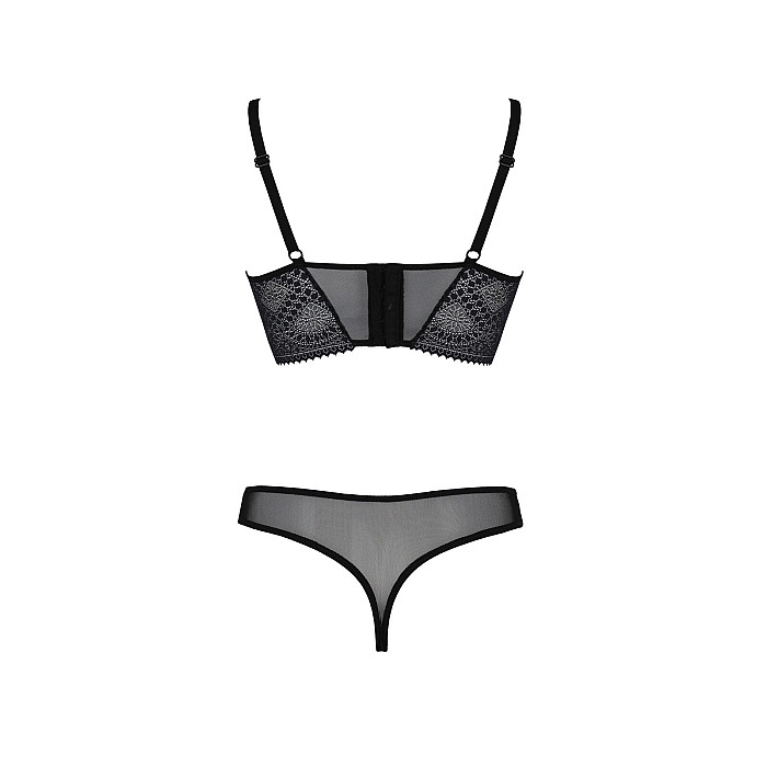 Комплект Passion DROSERA SET black S/M, сетка+кружево, бюстье и трусики танга