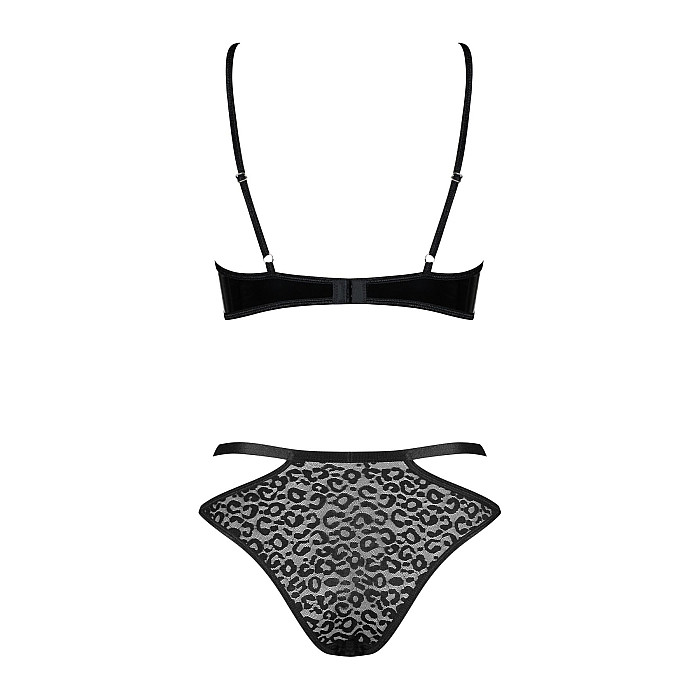 Еротичний комплект під латекс зі стрепами Obsessive Bagirela 2-pcs set S/M, чорний, під леопард, бюс