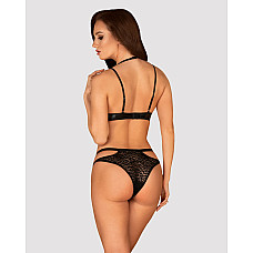 Эротический комплект под латекс со стрепами Obsessive Bagirela 2-pcs set S/M, черный, под леопард, б