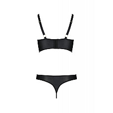 Комплект из экокожи Passion MALWIA BIKINI 6XL/7XL black, с люверсами и ремешками, бра, трусики