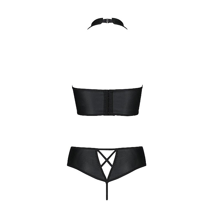 Комплект из эко-кожи Passion NANCY BIKINI S/M, black, бра и трусики с имитацией шнуровки