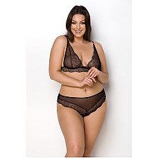 Комплект белья Passion AMBERLY SET 6XL/7XL black, лиф, трусики бразилиана, люрексовая нить