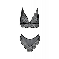 Комплект белья Passion AMBERLY SET 6XL/7XL black, лиф, трусики бразилиана, люрексовая нить