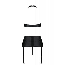 Комплект из экокожи Passion NANCY SET 6XL/7XL black, имитация шнуровки, топ, пояс для чулок