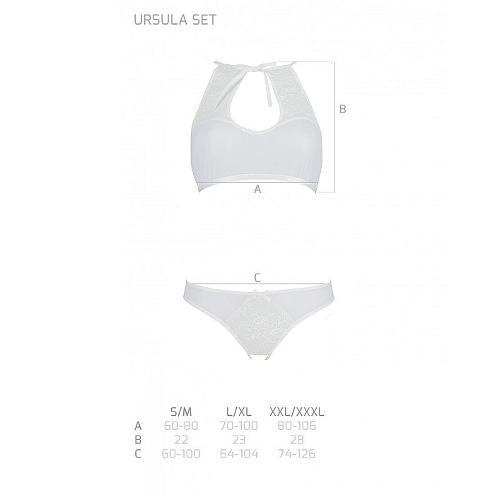 Комплект из бра, трусиков с ажурным декором и открытым шагом Passion URSULA SET S/M, white