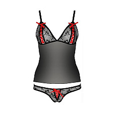Комплект белья Passion MELISSA SET XXL/XXXL, black, лиф-сорочка со шнуровкой и трусики