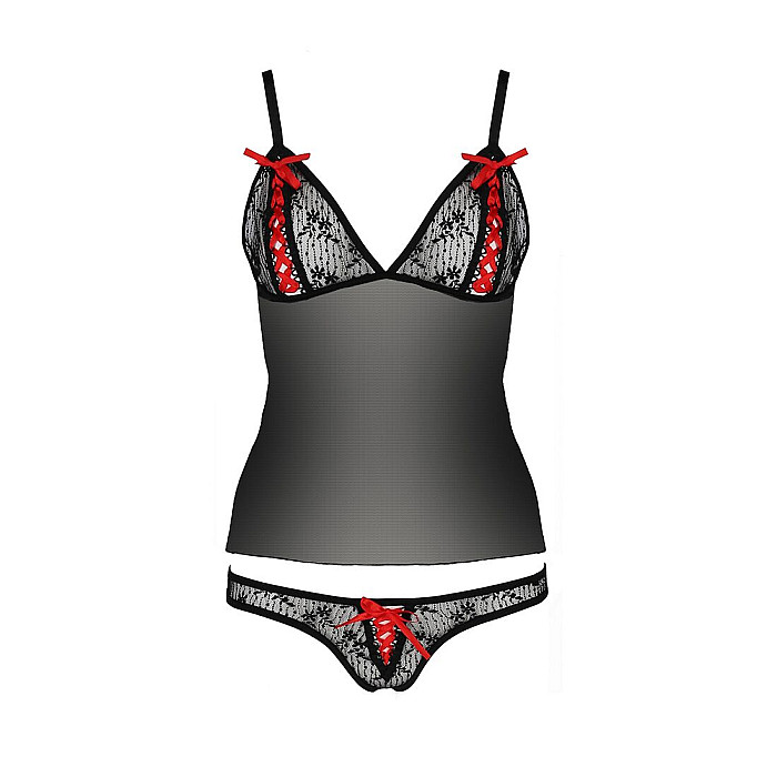 Комплект білизни Passion MELISSA SET XXL/XXXL, black, ліф-сорочка зі шнурівкою і трусики