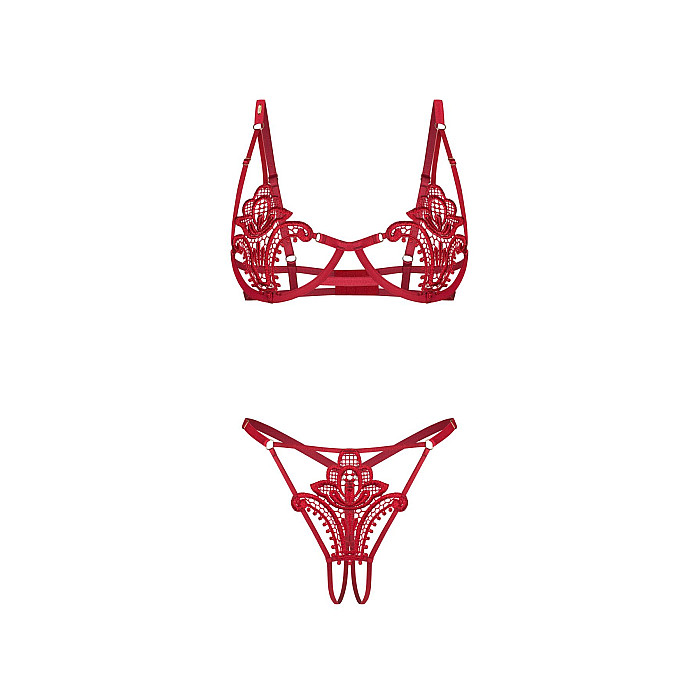 Комплект Obsessive Luise Sublim Red 2-pcs crotchless set L/XL