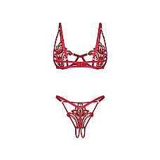 Комплект Obsessive Luise Sublim Red 2-pcs crotchless set L/XL