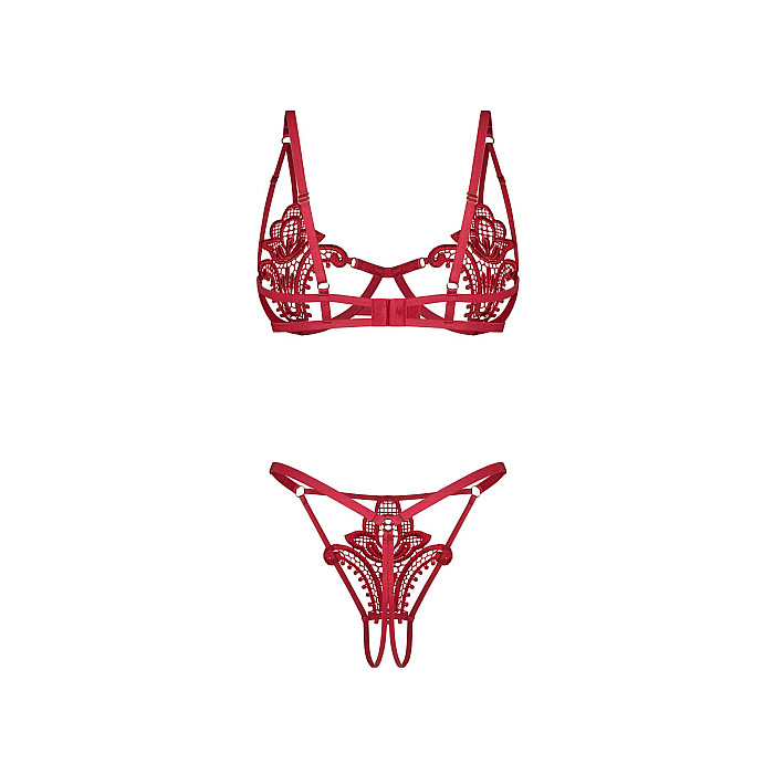 Комплект Obsessive Luise Sublim Red 2-pcs crotchless set L/XL