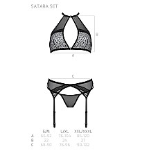 Комплект белья Passion SATARA SET L/XL red, топ, пояс для чулок, стринги