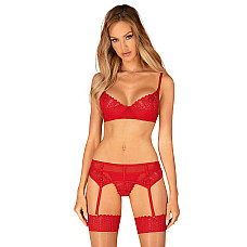 Комплект Obsessive Ingridia 3-pcs set XL/2XL, красный, бюстгальтер, стринги, пояс